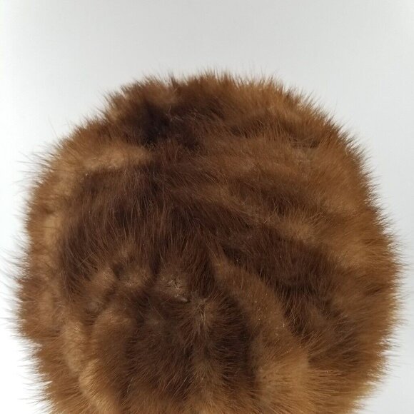 Vintage 60s Miss Alexis Mink Hat Fitted Beanie Brown Fur 7" - Picture 5 of 8